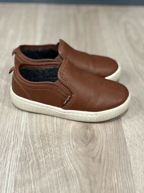 Carter’s Boys Brown Slip-On Sneakers - Leather Look Casual Shoes - Size 11